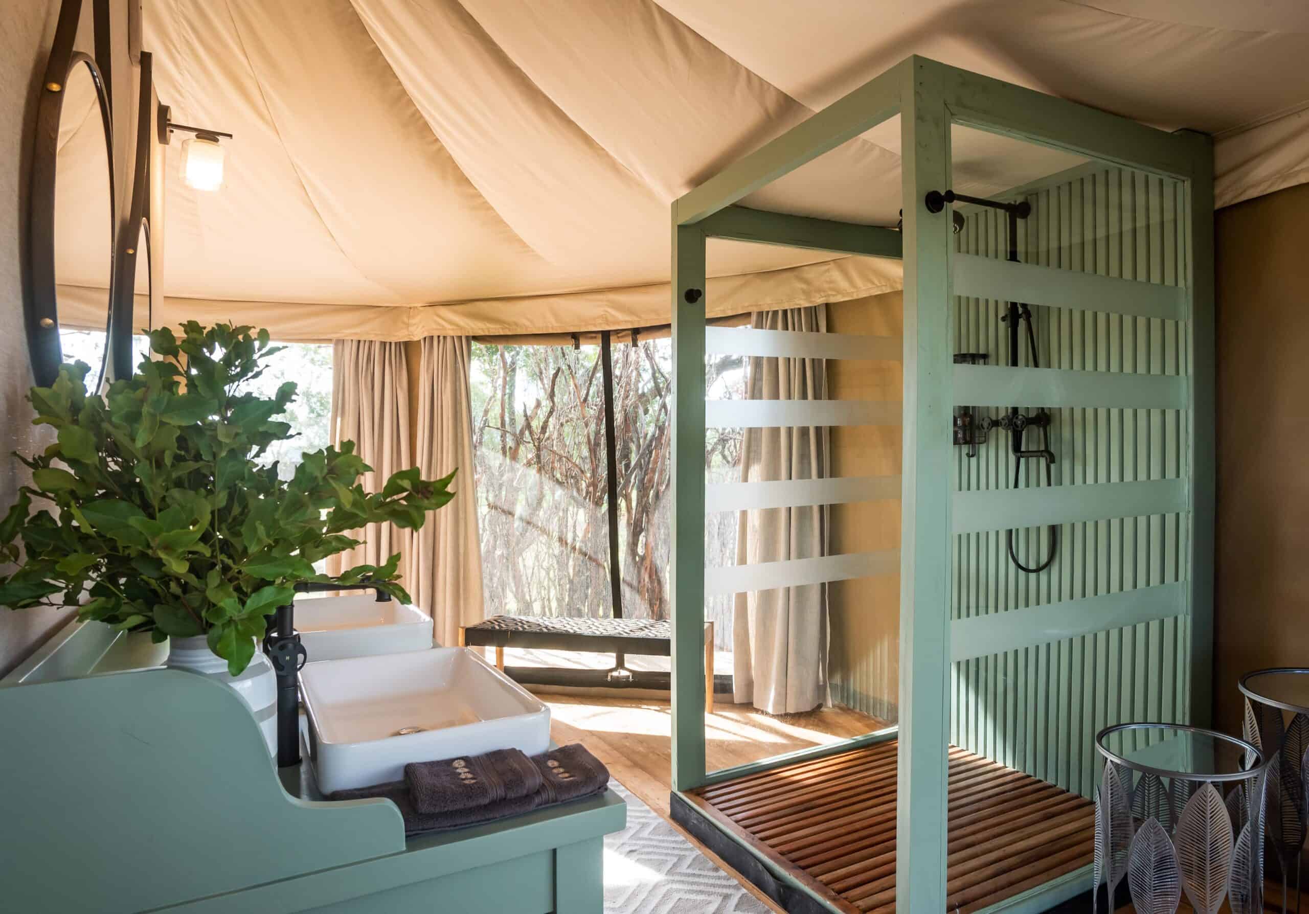 river camp ensuite luxury tent washroom